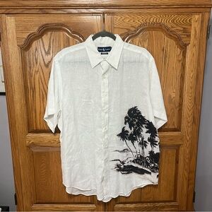 Ralph Lauren VTG Mens XL 100% Linen Button Down Hawaiian Beach Shirt White RARE